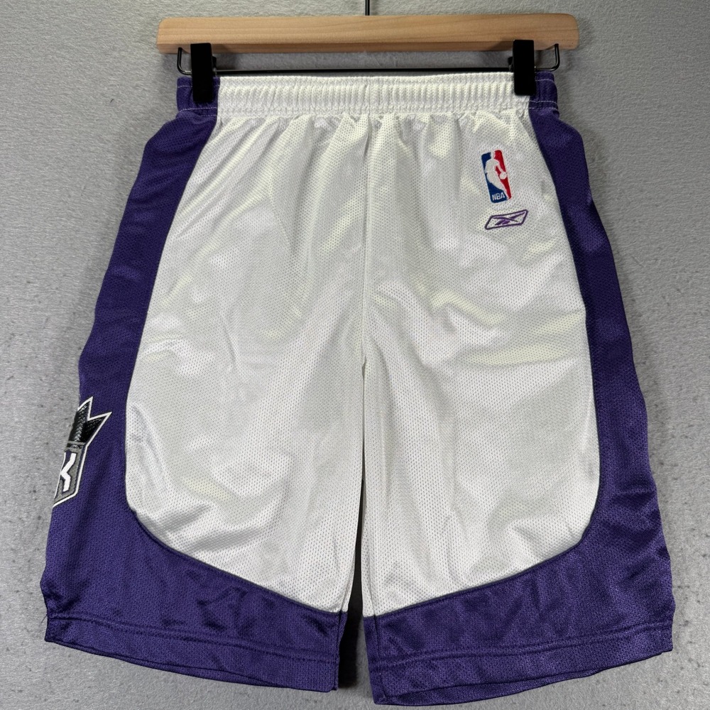 Vintage Sacramento Kings NBA Basketball Shorts Kids Medium Reebok Purple White